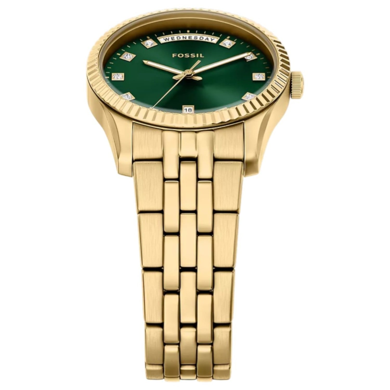 ES5460 Fossil Scarlette Three-Hand Day-Date Gold-Tone Stainless Steel Watch – Buy Fossil Watches in New Zealand ES5460 Fossil Scarlette Three-Hand Day-Date Gold-Tone Stainless Steel Watch by Fossil