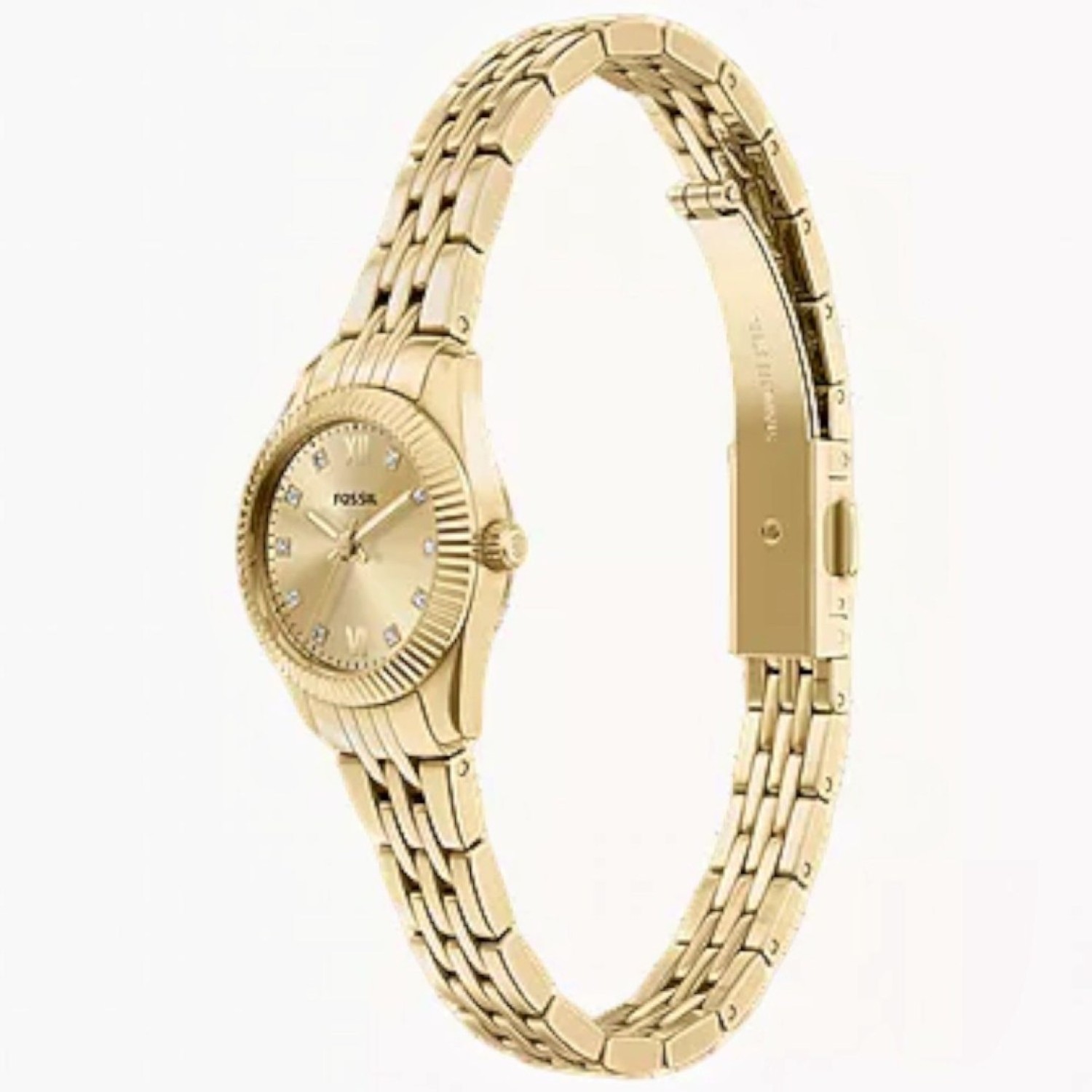 Fossil Scarlette ES5474 Mini Gold Ladies Watch Fossil Scarlette ES5474 Mini Gold Ladies watch featuring silver dial