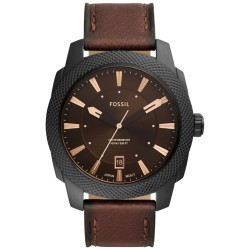 FS5972 Fossil Machine Three‑Hand Date Dark Brown LiteHide Leather Watch