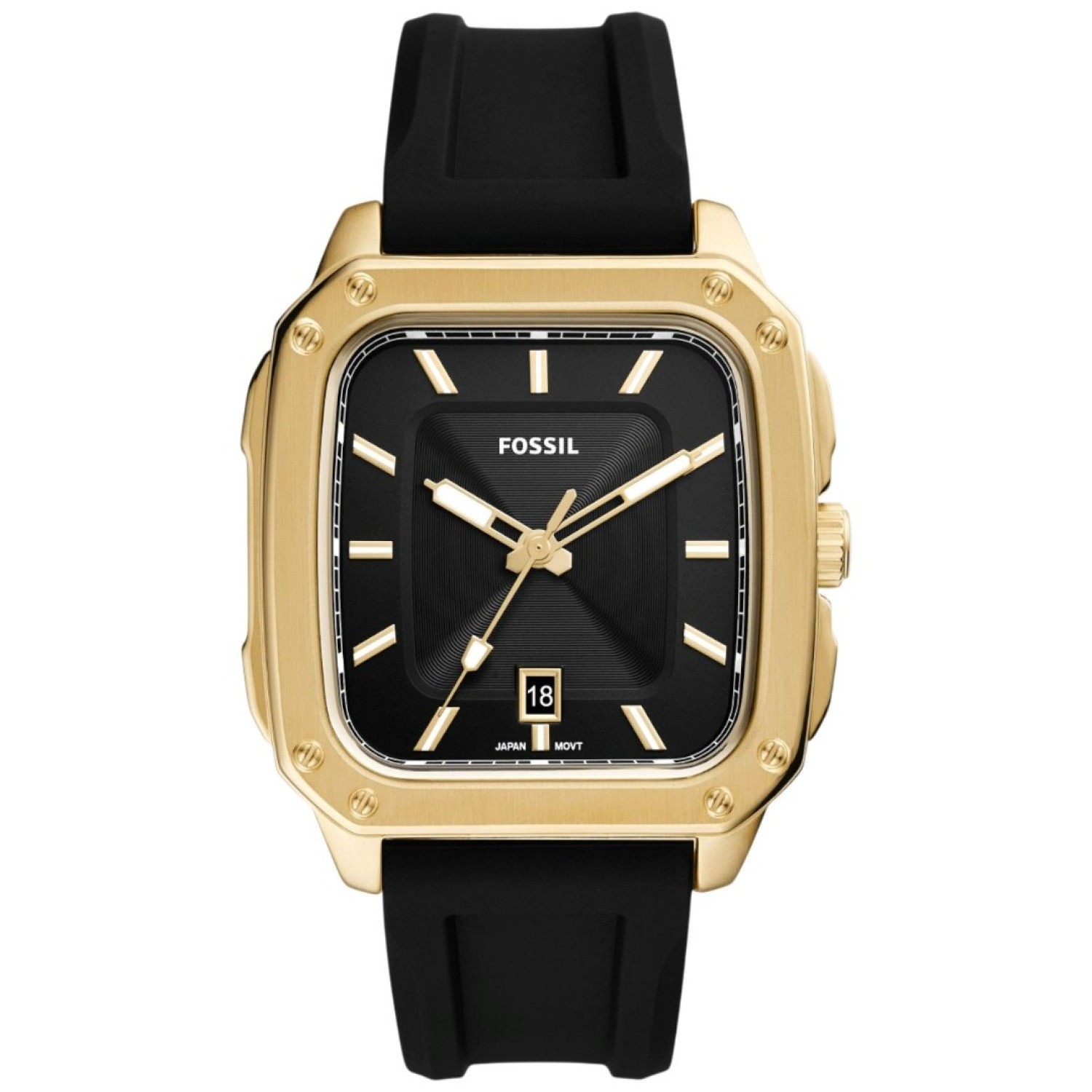 FS5981 Fossil Inscription Three‑Hand Date Black Silicone Watch by Fossil