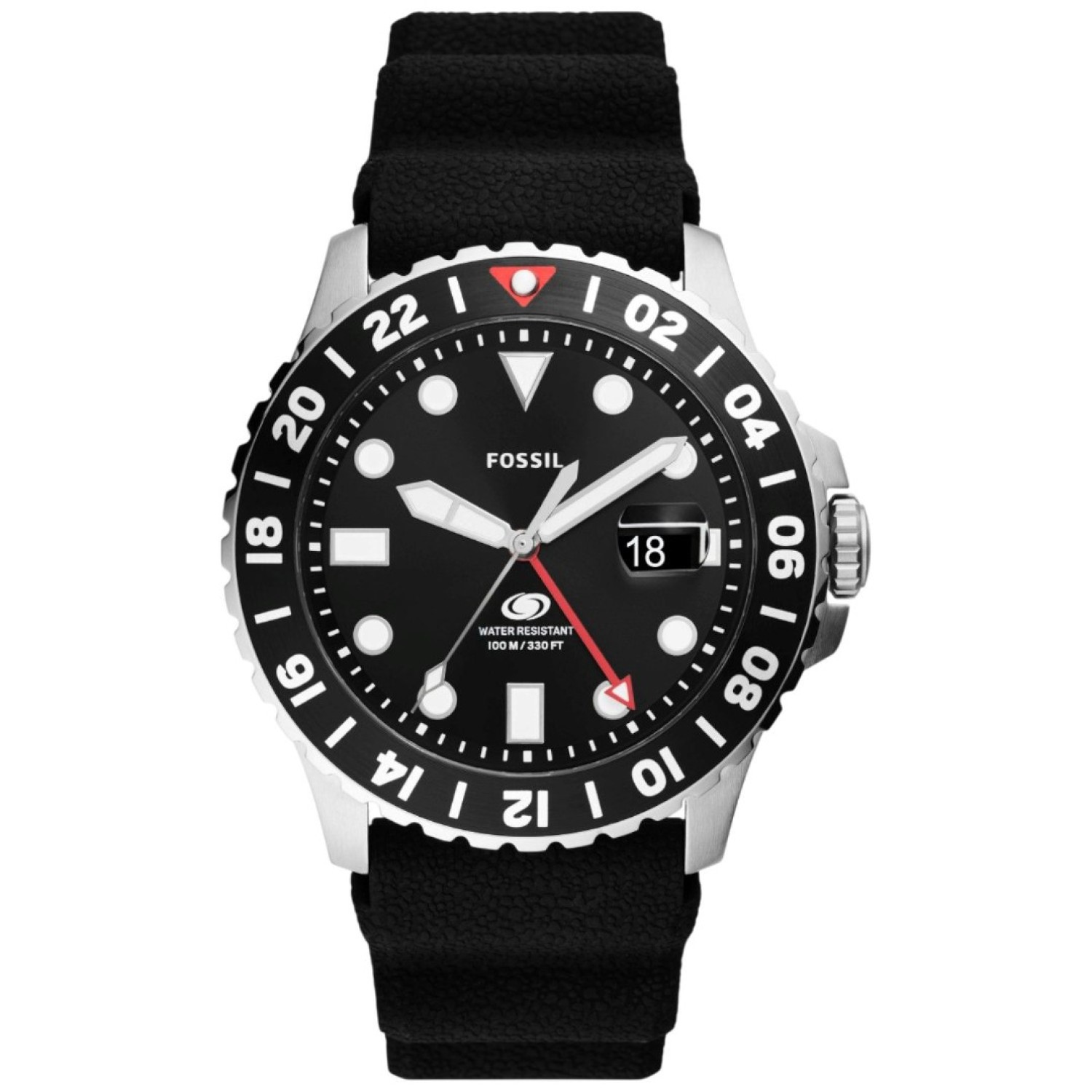 FS6036 Fossil Blue GMT Black Silicone Watch by Fossil