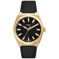 FS6089 Fossil Everett Three‑Hand Date Black Leather Watch