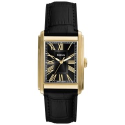 FS6091 Fossil Carraway Three‑Hand Black Croco Leather Watch