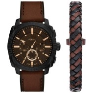 FS6102SET Fossil Machine Chronograph Brown Leather Watch and Bracelet Set FS6102SET Fossil Machine Chronograph Brown Leather Watch and Bracelet Set