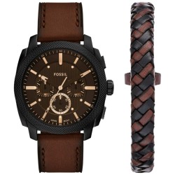 FS6102SET Fossil Machine Chronograph Brown Leather Watch and Bracelet Set