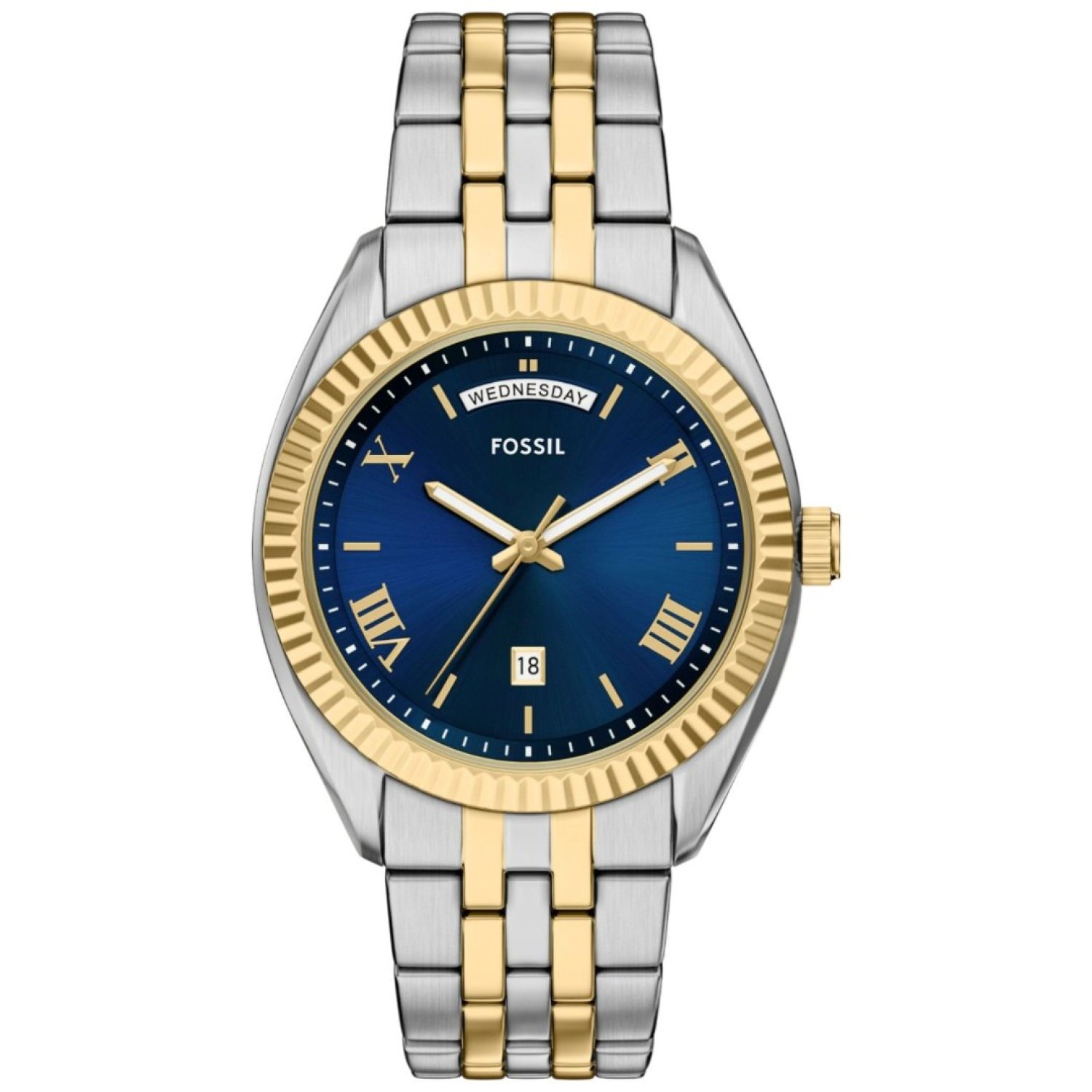FS6141 Fossil Campbell Three-Hand Day-Date Two-Tone Stainless Steel Watch – Fossil Watches in New Zealand - Buy Men’s and Women’s Watches Online - Free Delivery and Afterpay Options FS6141 Fossil Campbell Three-Hand Day-Date Two-Tone Stainless Steel Watch by Fossil