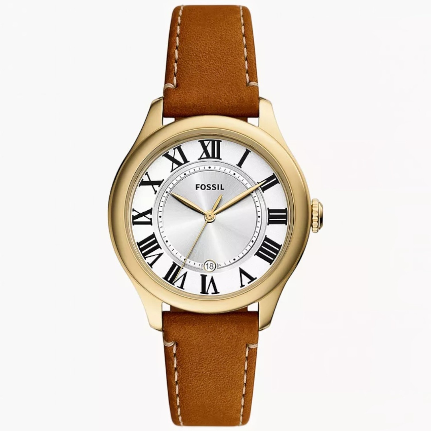 Fossil Gilmore ES5397 Medium Brown Leather Watch Fossil Gilmore ES5397 Medium Brown Leather Watch featuring a silver dial and date window