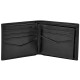 Ryan RFID Passcase Black Wallet ML3829001 – Open black leather wallet featuring multiple card slots, a transparent ID window, and a passcase insert for additional storage