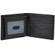 Ryan RFID Passcase Black Wallet ML3829001 – Open black leather wallet featuring multiple card slots, a transparent ID window, and a passcase insert for additional storage