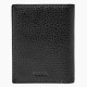 Richard Card Case Bifold - ML3992001 | Stylish Black Leather Wallet with Card Slots and ID Window. Richard Card Case Bifold - ML3992001, open black leather wallet featuring multiple card slots, a transparent ID window, and a textured finish for a modern look