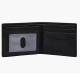 Everett Bifold with Flip ID - ML4397001 – Fossil Watches in New Zealand Everett Bifold with Flip ID - ML4397001: Open black leather wallet featuring multiple compartments, including a transparent ID window and several card slots for organized storage