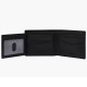 Everett Bifold with Flip ID - ML4397001 – Fossil Watches in New Zealand Everett Bifold with Flip ID - ML4397001: Open black leather wallet featuring multiple compartments, including a transparent ID window and several card slots for organized storage