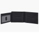 Everett Bifold with Flip ID - ML4397406 – Fossil Watches in New Zealand Everett Bifold with Flip ID - ML4397406: Open black leather wallet featuring multiple compartments, including a transparent ID window and several card slots for organized storage