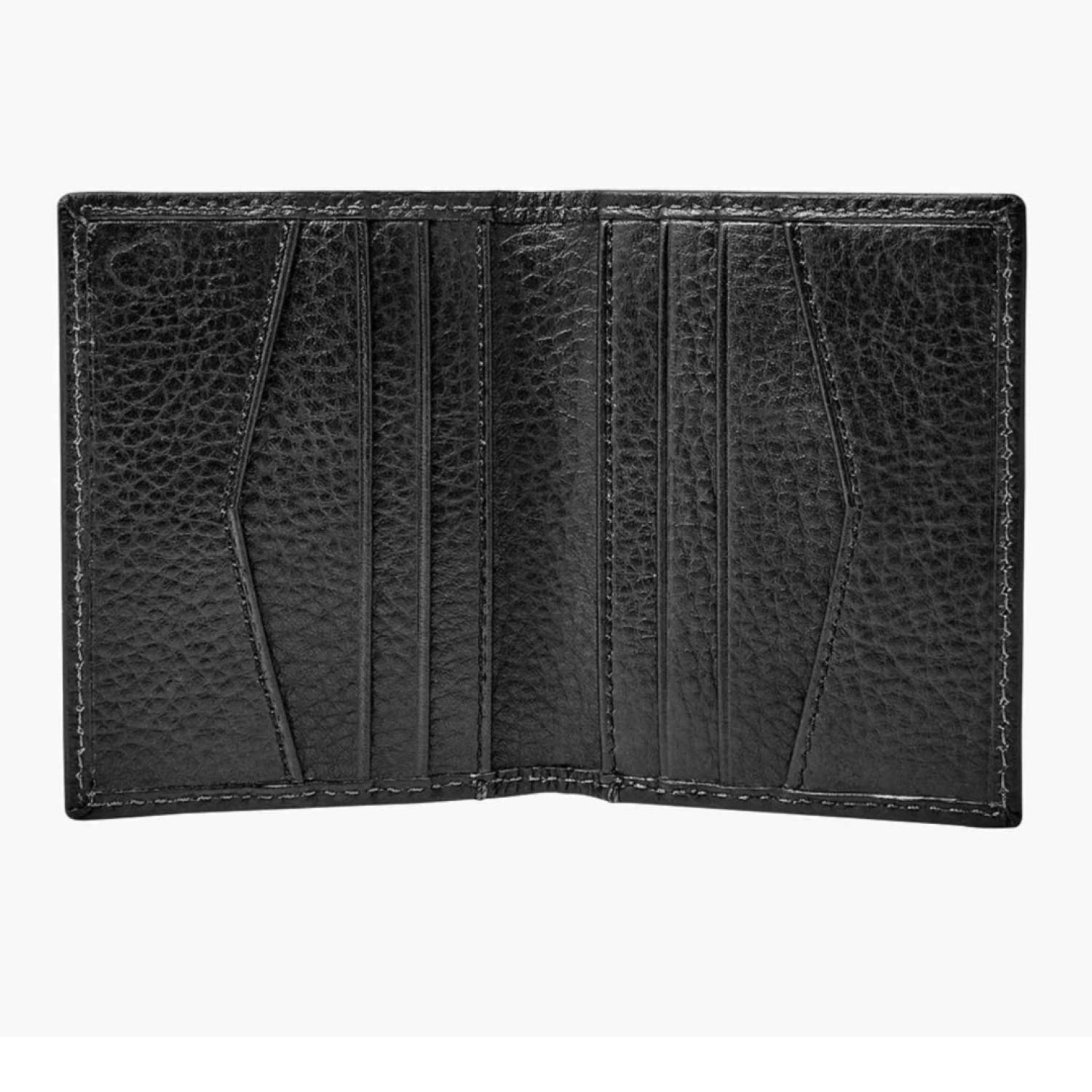 Richard Card Case Bifold - ML3992001 | Stylish Black Leather Wallet with Card Slots and ID Window. Richard Card Case Bifold - ML3992001, open black leather wallet featuring multiple card slots, a transparent ID window, and a textured finish for a modern look