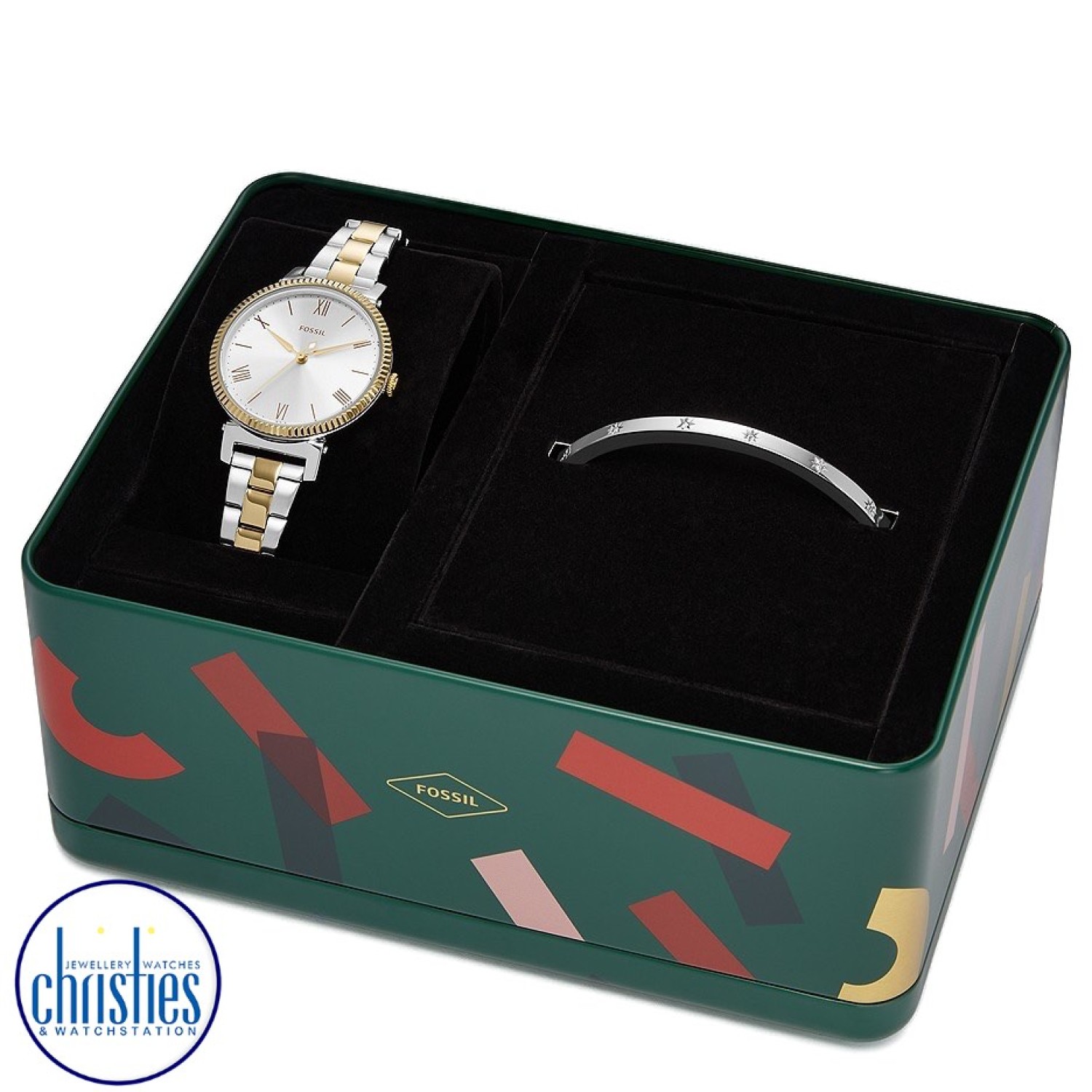 ES5249SET Fossil Daisy Three-Hand Two-Tone Stainless Steel Watch and Bracelet Set fossil watches women ES5249SET Fossil Daisy Three-Hand Two-Tone Stainless Steel Watch and Bracelet Set. ES5252SET Fossil Jaqueline Three-Hand Date Rose Gold-Tone Stainless Steel Watch and Jewellery SetAfterpay - Split your purchase into 4 instalments - Pay for your purchase o