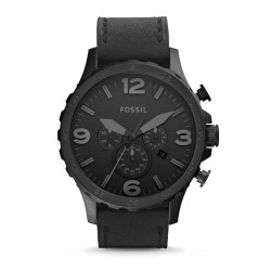 JR1354 Fossil Nate Chronograph Black Leather Watch