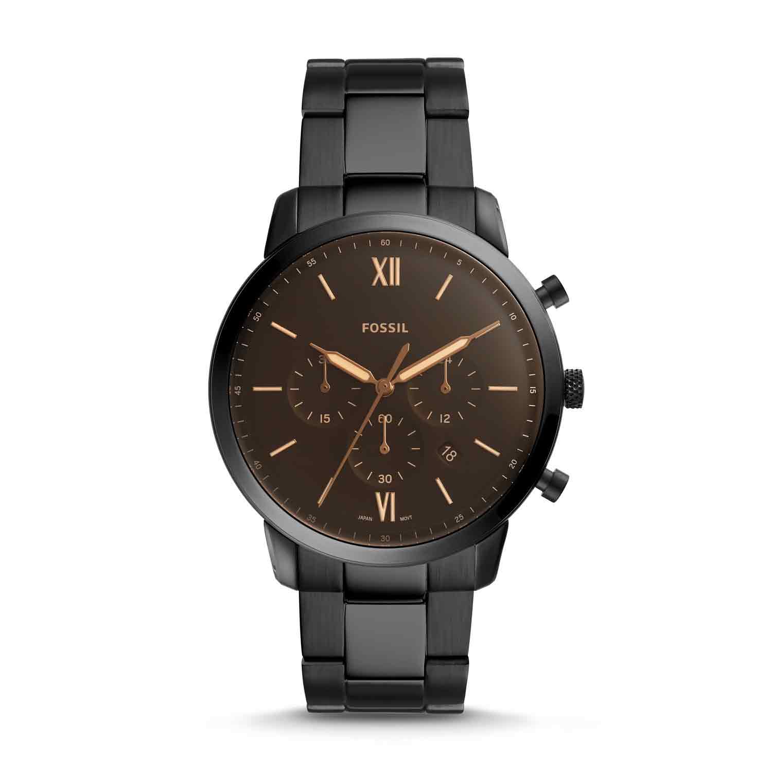 FS5525 Fossil Neutra Chronograph Black Stainless Steel Watch FS5525 Afterpay FS5525 Fossil Neutra Chronograph Black Stainless Steel Watch. This 44mm Neutra features a black satin dial with an amber crystal, chronograph movement and a black stainless steel bracelet. LAYBUY - Pay it easy, in 6 weekly payments and have it now. Only p