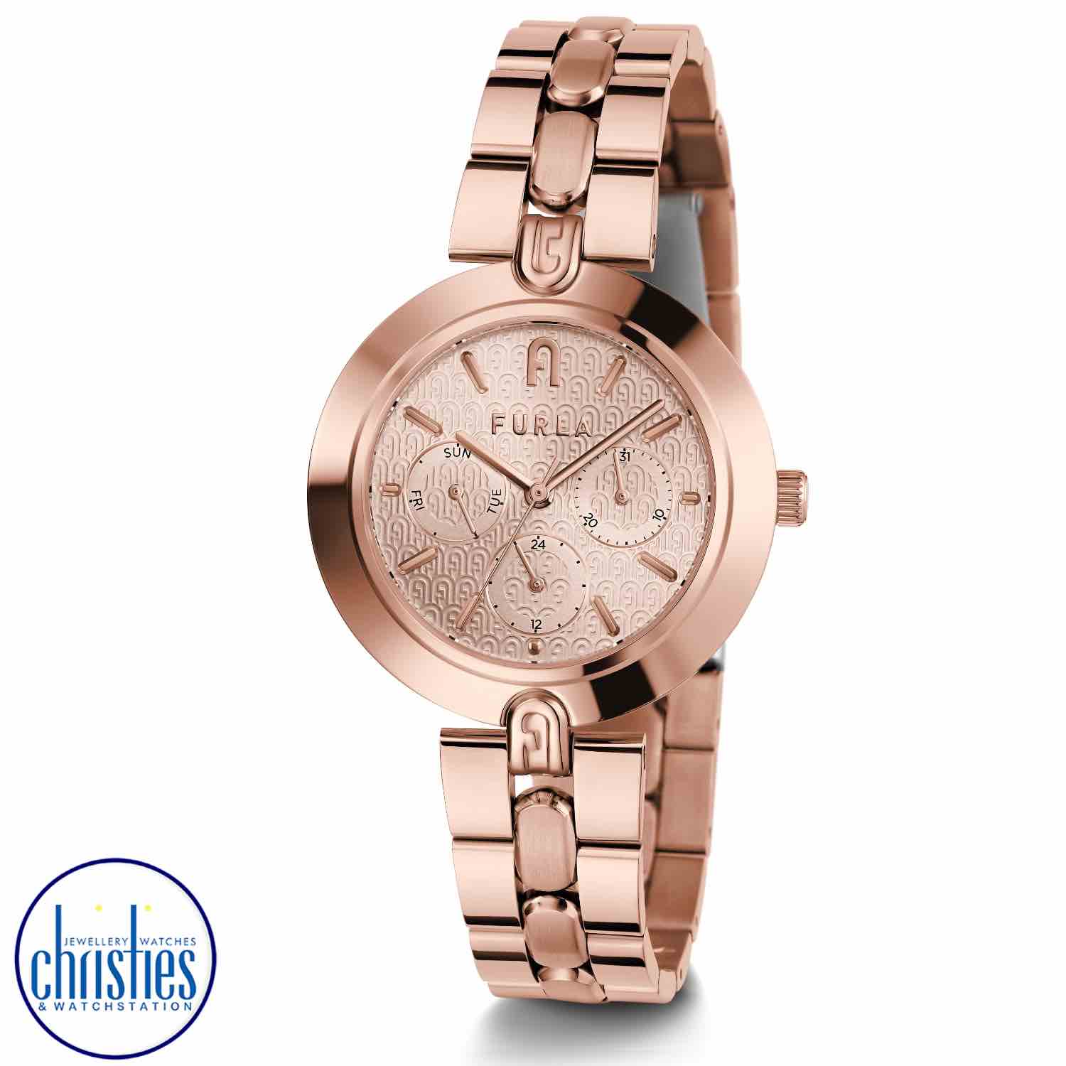 WW00030005L3 Furla Logo Multifunction Rose Tone Watch 