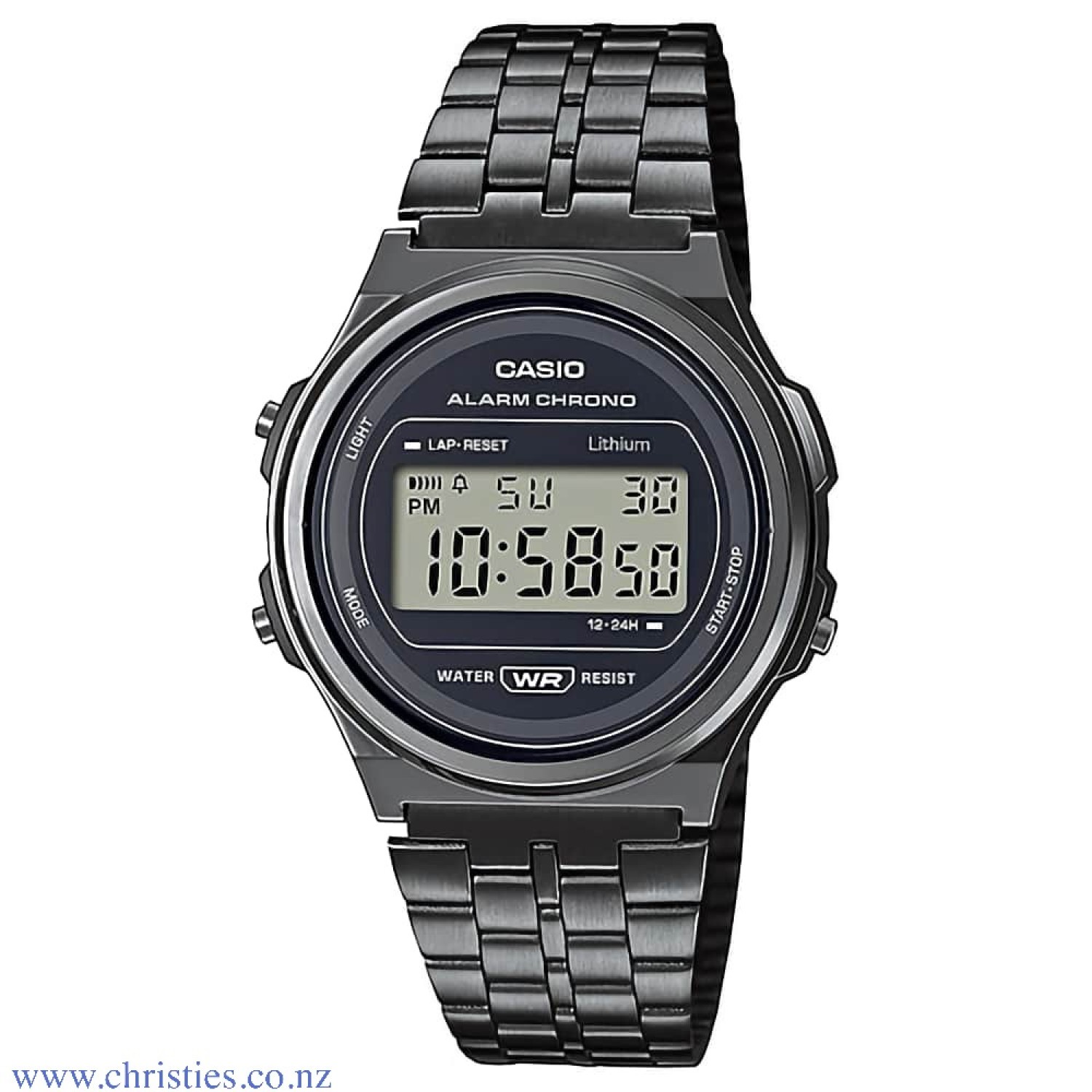 A171WEGG-1A Casio Vintage Alarm Chronograph Watch. Introducing the A171 Series of round-face, unisex timepieces. Uncluttered monotone coloring combines with middle-sized unisex designs that go great with a wide variety of styles. The bands feature a slide