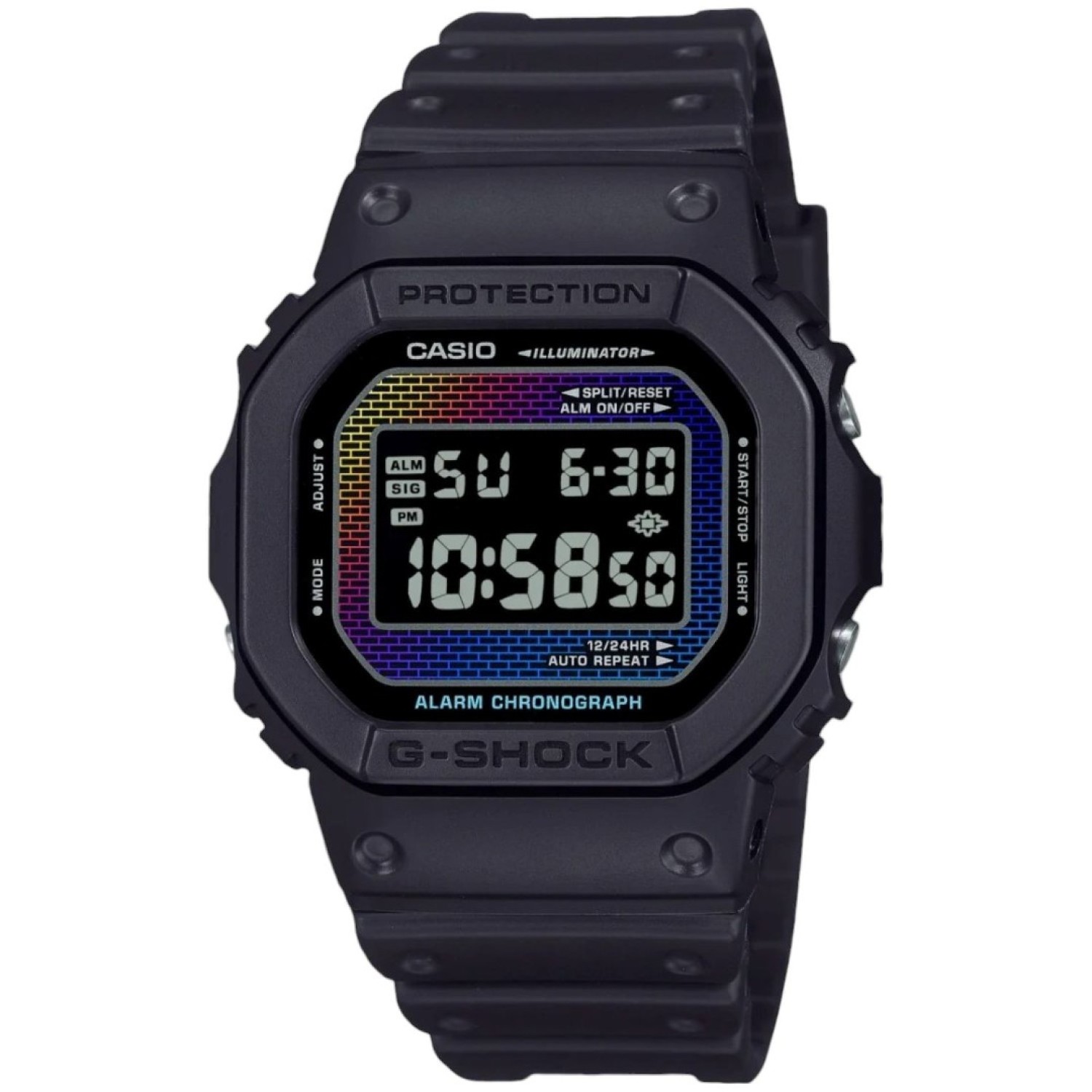 Christies Jewellery - DW5600RW-1D G-Shock Brick Wall Rainbow Edition Watch Auckland NZ DW5600RW-1D G-Shock Brick Wall Rainbow Edition Watch DW-5600RW-1 G-Shock | Classic G Shock with textured design and colorful accents.