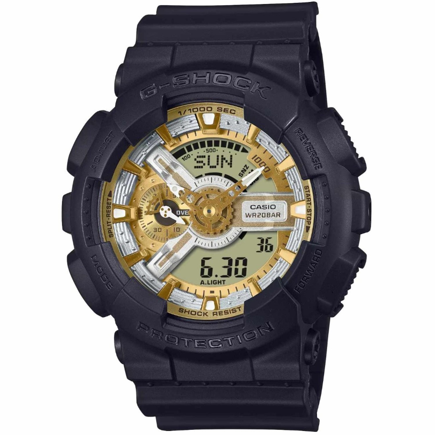 Christies Jewellery - GA110CD-1A9 G-Shock Analog-Digital Watch Auckland NZ GA110CD-1A9 G-Shock Analog-Digital Watch with black resin case and gold-tone details