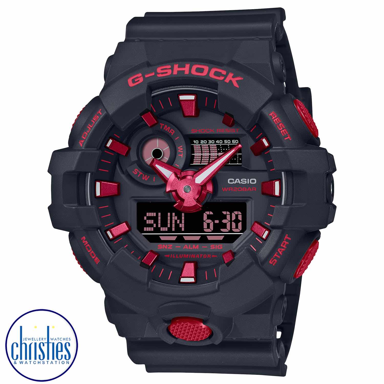 GA700BNR-1A Casio G-SHOCK Worldtime Watch. Make a bold, powerful statement with the Ignite Red line in the iconic black and fiery red that embody the ultimate toughness of the G-SHOCK brand. g shock watches price