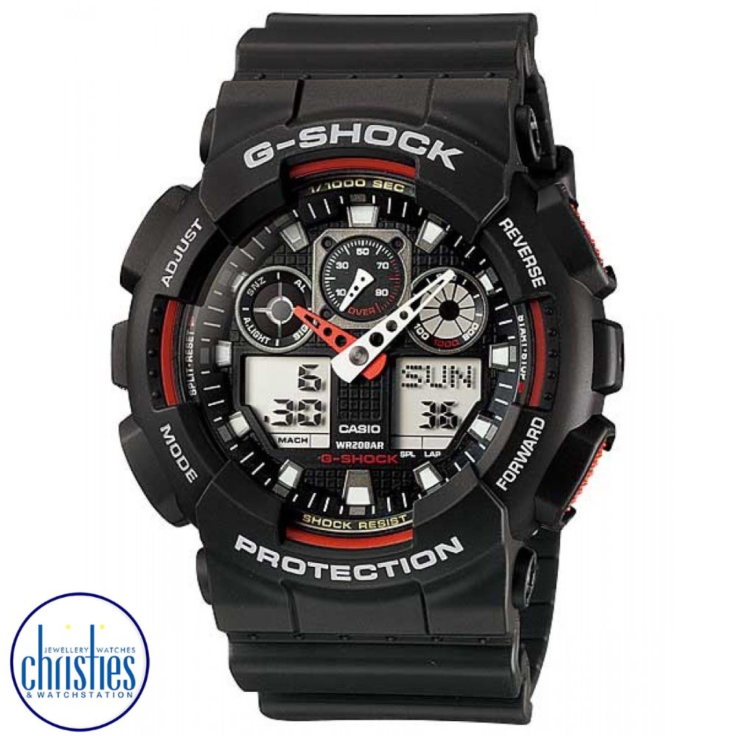 GA100-1A4 G-Shock  X-Large World Time. Living up to G-Shocks reputation for big case designs, comes a revolution in case size with the introduction of the X-Large G. Black resin band with black Ana-Digi face. Humm -Buy Little things up to $1000 and cho @c