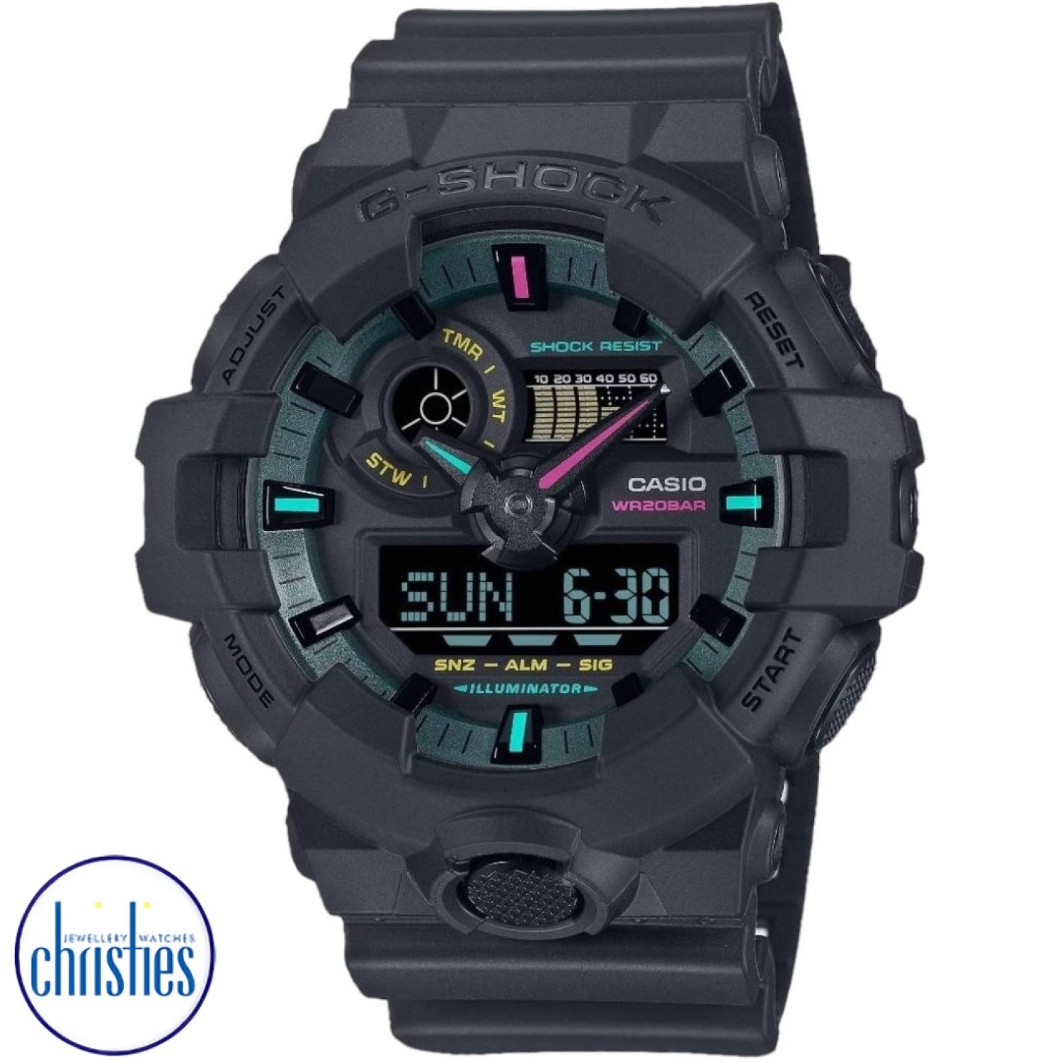 Christies Jewellery - GA700MF-1A G-Shock Vibrant Ana-Digital Watch Watches Auckland NZ GA700MF-1A G-Shock Vibrant Ana-Digital Watch | FREE Delivery | G-Shock: rugged precision meets festive discounts for a timepiece that stands out.