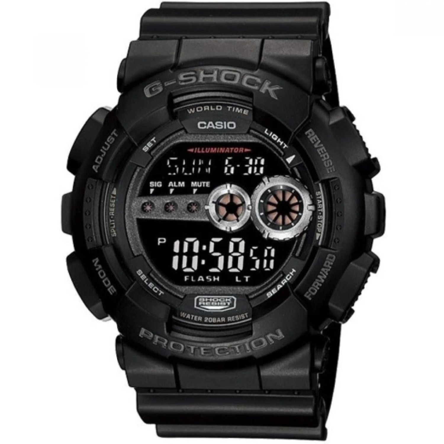 GD100-1B Casio G-Shock. The new GD-100 lineup uses a high brightness white LED as a backlight for the digital display, a feature which expresses the toughness that G-SHOCK represents, in the form of bright light. In addition to EL lighting G-shock prices 