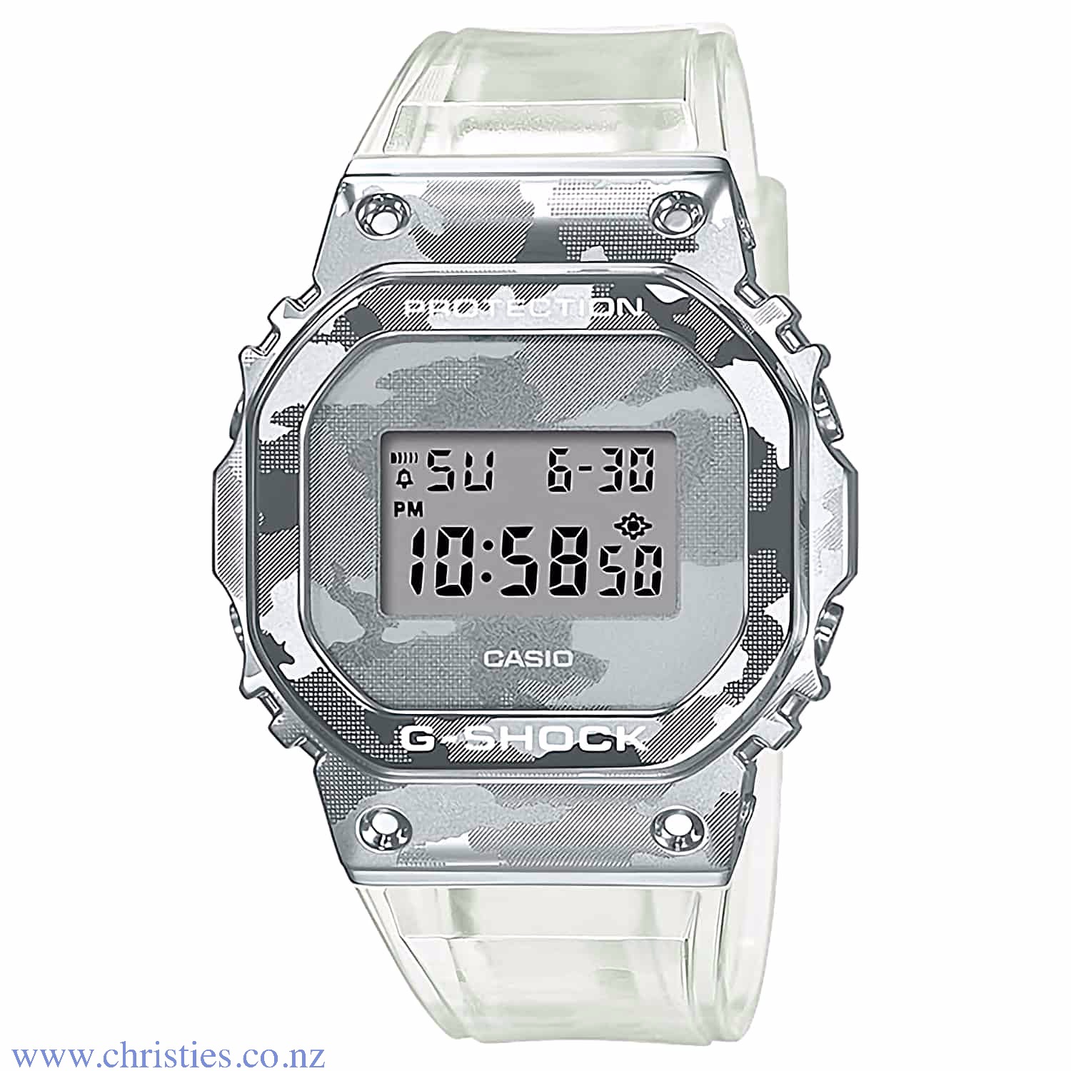 GM5600SCM-1 G-Shock Metal Bezel Watch GM-5600SCM-1 Afterpay G-Shock GM5600SCM-1 G-Shock Metal Bezel Watch. This new G-SHOCK Metal Covered Series includes the GM-110, GM-5600, and GM-6900 with a fashionable semi-transparent band and camouflage pattern. The bezel is forged, cut, and polished and then given a camouflage patt