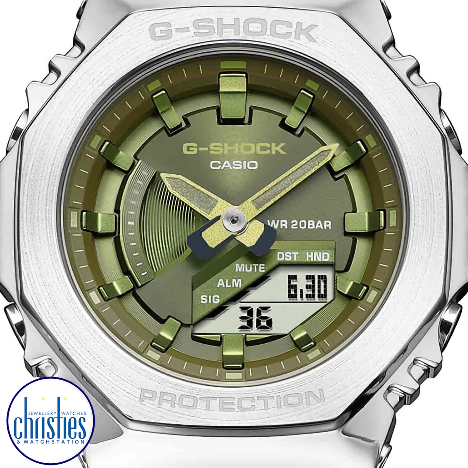 GMS2100-3A G-SHOCK Womens Carbon Core Metal Clad Watch GM-S2100-3A Afterpay GSHOCKNZ GMS2100-3A G-SHOCK Unisex Carbon Core Metal Clad Watch. Go slim, clean and bold with a mid-sized G-SHOCK in a metal-clad octagonal take on the original iconic design. Forged in stainless steel with rounded hairline finish, the strong bezel says super styl