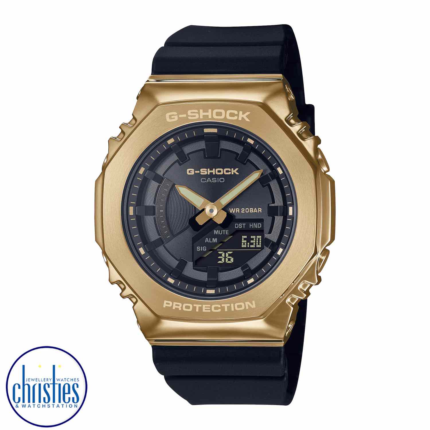 GMS2100GB-1 Casio G-Shock Black Gold Watch. Go metal-clad with a gold-on-black G-SHOCK in a smaller, more compact profile.