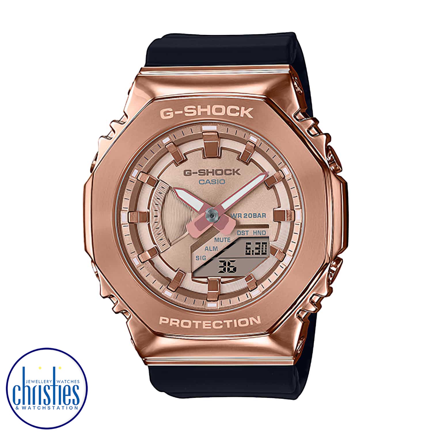 GMS2100PG-1A4 G-SHOCK Unisex Carbon Core Metal Clad Watch GM-S2100PG-1A4 Afterpay GSHOCKNZ GMS2100PG-1A4 G-SHOCK Womens Carbon Core Metal Clad Watch. Go slim, clean and bold with a mid-sized G-SHOCK in a metal-clad octagonal take on the original iconic design. Forged in stainless steel with rounded hairline finish, the strong bezel says super s