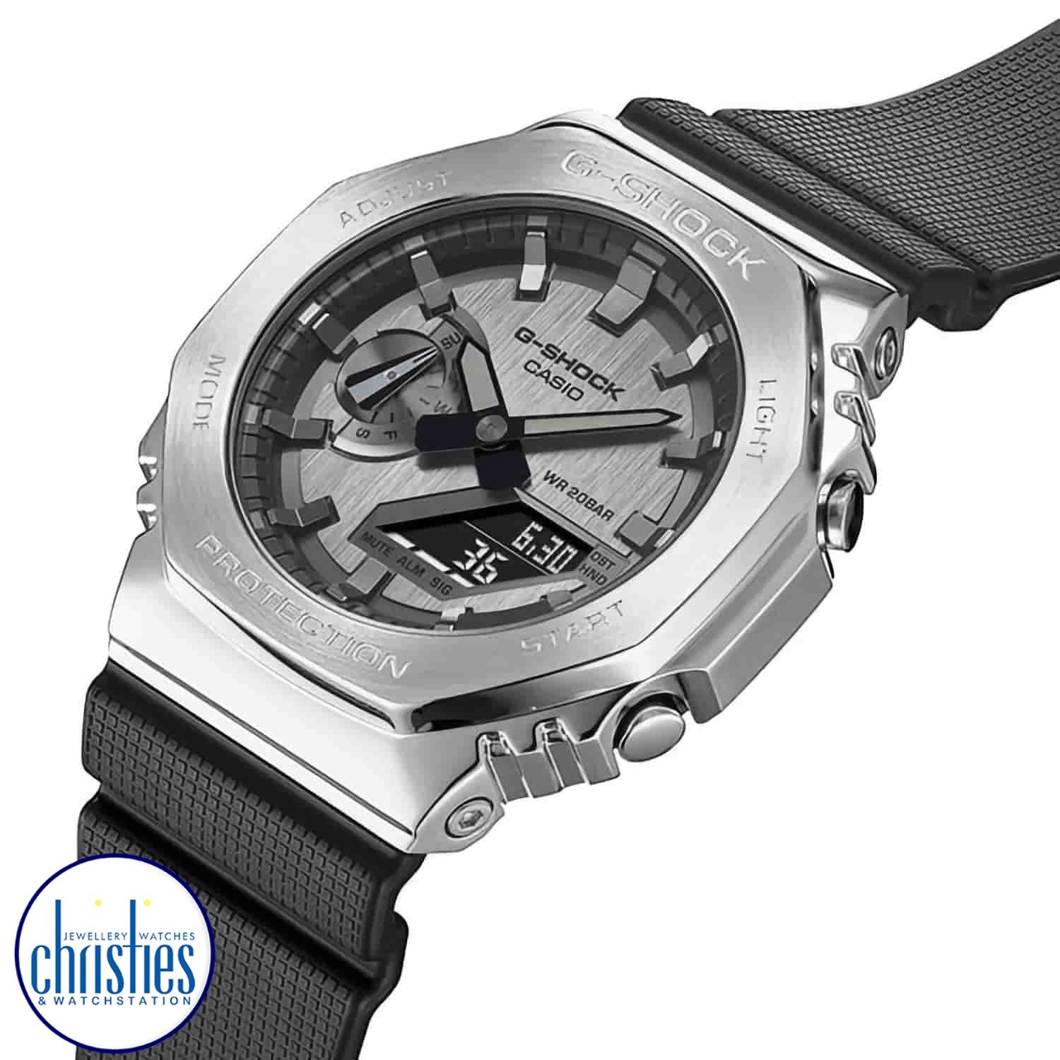 GM2100-1A G-SHOCK Carbon Core Metal Clad Watch GM-2100-1A Afterpay GSHOCKNZ GM2100-1A G-SHOCK Carbon Core Metal Clad Watch. Go sleek, sharp and bold with a G-SHOCK standard-bearer in a metal-clad octagonal take on the original iconic design. Forged in stainless steel with rounded hairline finish, the strong bezel says super style