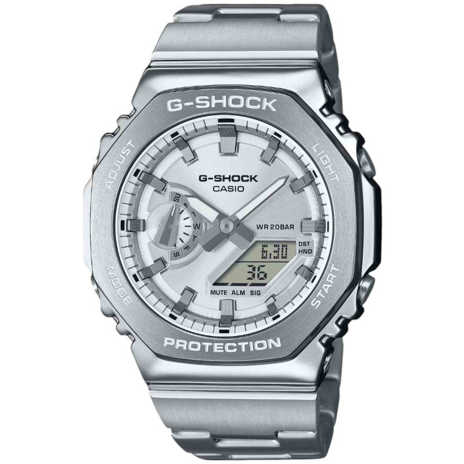 Christies Jewellery - GM2110D-7A G-Shock Metal Bezel White Dial Watch Auckland NZ GM2110D-7A G-Shock Metal Bezel White Dial Watch GM-2110D-7 G-Shock