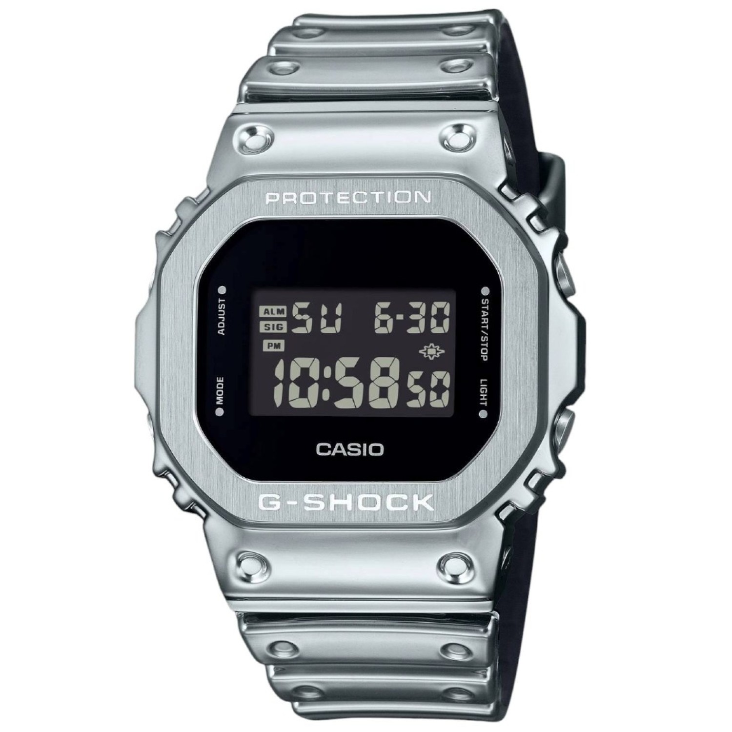 GM5600YM-8D G-Shock G-Steel Watch by G-Shock| With silver metal bezel and Silver Polished Silicon Band