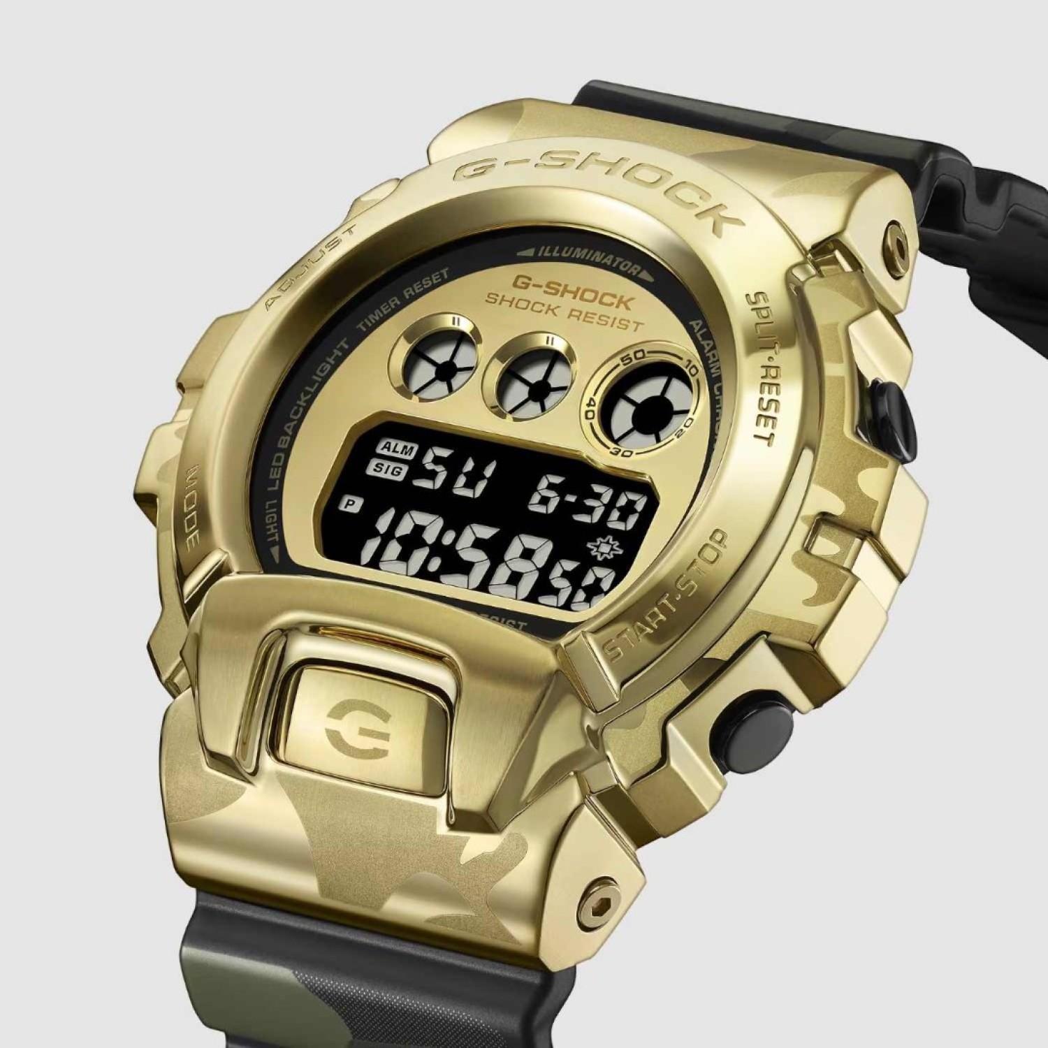 Casio G-Shock GM6900G-9D Gold Camouflage Digital Watch front view