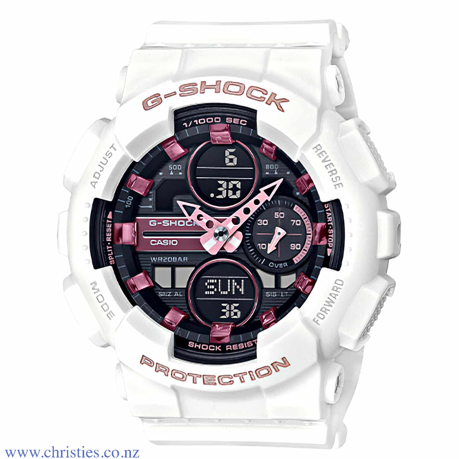 GMAS140M-7A Casio G-SHOCK  Womens Series Watch. Introducing new compact G-SHOCK models that are great choices for women who prefer G-SHOCK styling. These new models represent a down-sizing of the popular GA140. 2 Year Casio Guarantee which is only availab