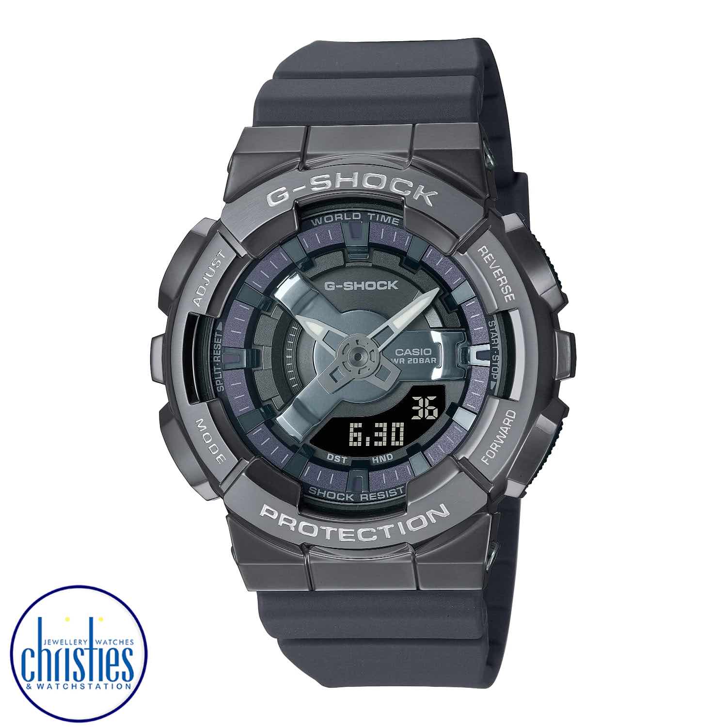GMS110B-8A G-Shock ANA-DIGI  Watch. Go metal-clad in total comfort — with the popular GM-110 analog-digital combination G-SHOCK, now in an even slimmer, more compact construction. Baby-G watches price