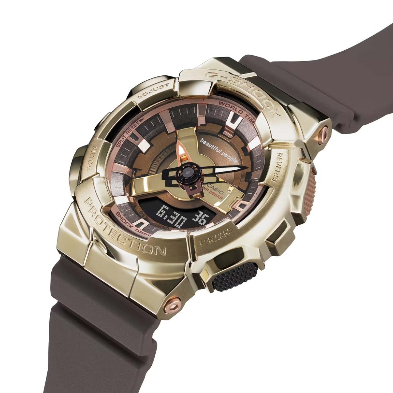 Christies Jewellery - GMS110BP-5A G-Shock Womens Series Auckland NZ GMS110BP-5A G-Shock Womens Series GM-S110BP-5A with Gold ion plated bezel and brown resin band