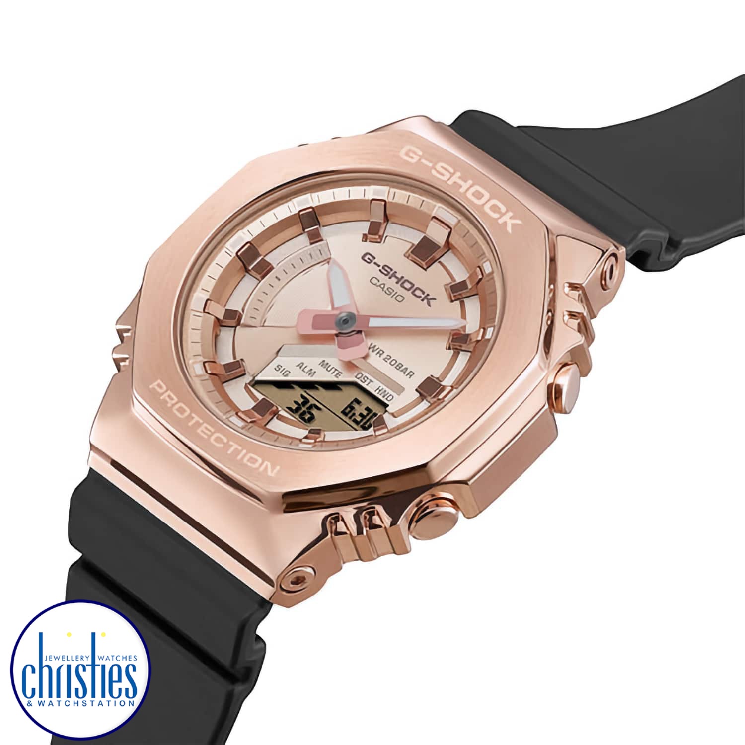 GMS2100PG-1A4 G-SHOCK Unisex Carbon Core Metal Clad Watch GM-S2100PG-1A4 Afterpay GSHOCKNZ GMS2100PG-1A4 G-SHOCK Womens Carbon Core Metal Clad Watch. Go slim, clean and bold with a mid-sized G-SHOCK in a metal-clad octagonal take on the original iconic design. Forged in stainless steel with rounded hairline finish, the strong bezel says super s