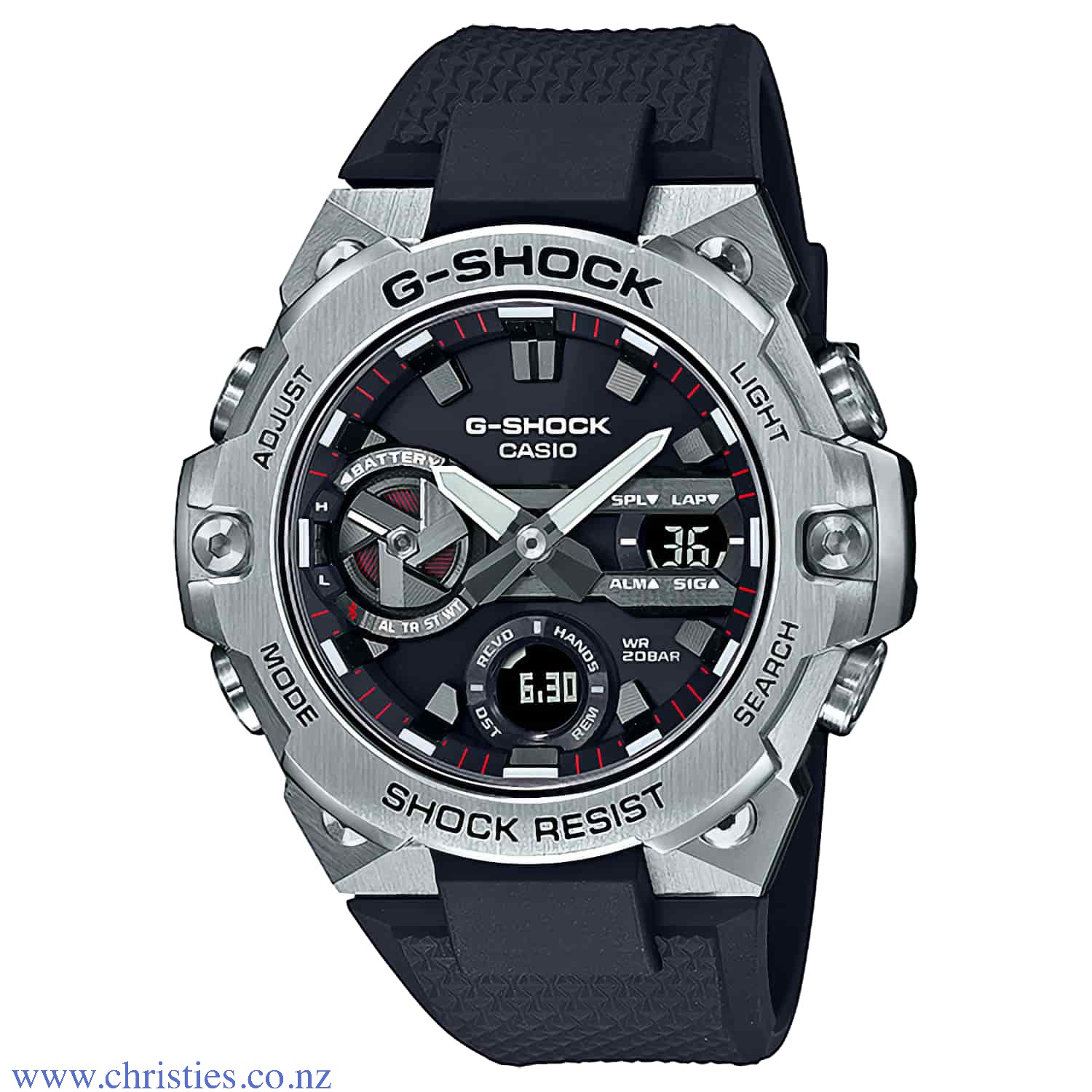 GSTB400-1A Casio G-Shock G-STEEL Watch. Introducing new colour variations to the lineup of slim G-STEEL GST-B400 models with new, improved designs made possible by a thin module and carbon core guard structure. There is a standard model in this lineup, th