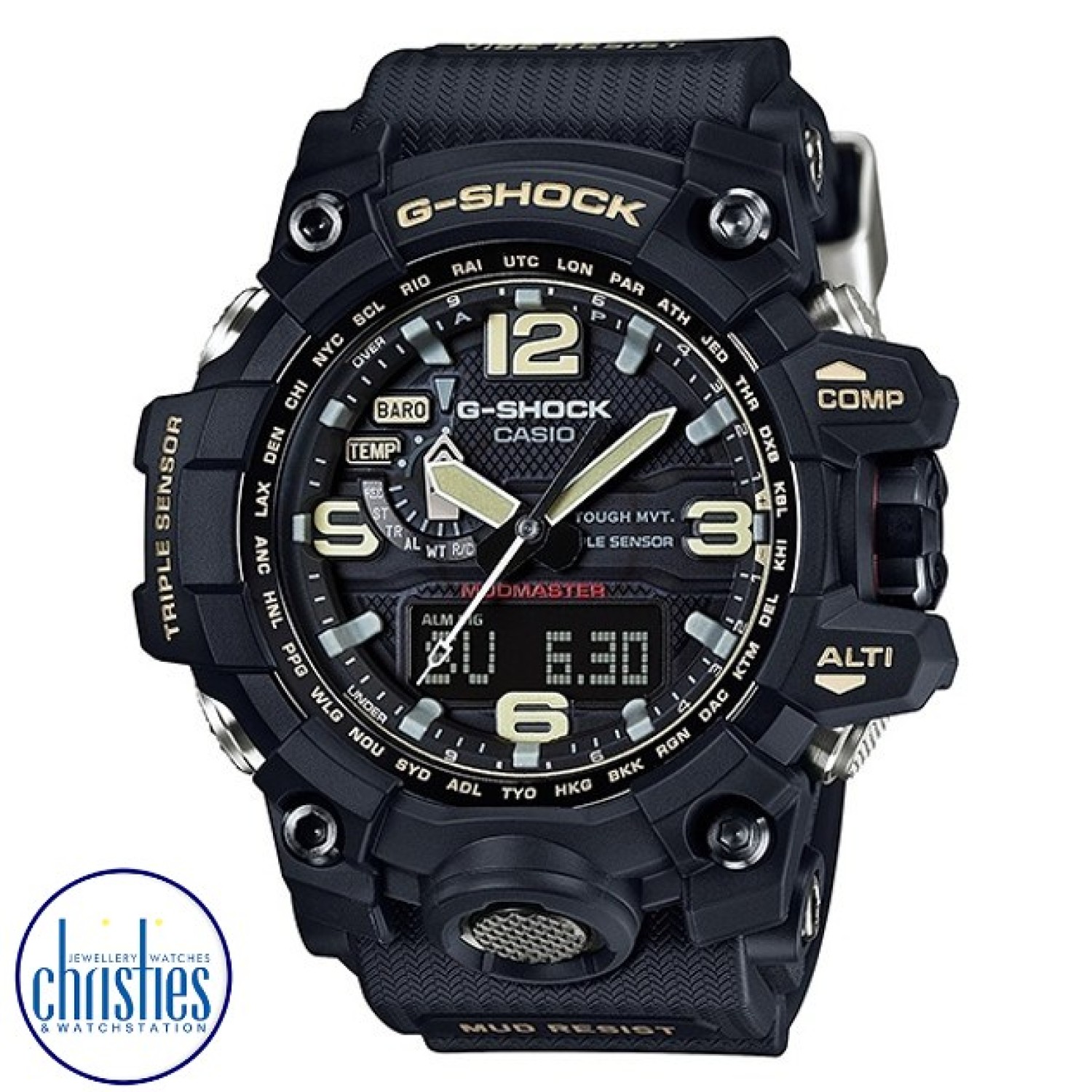 GWG1000-1A G-SHOCK Solar Mudmaster Compass Altimeter GWG-1000-1A. This new MUDMASTER model, now available instore and online at Christies, was created especially for those whose work takes them into areas where piles of rubble, dirt, and debris are presen