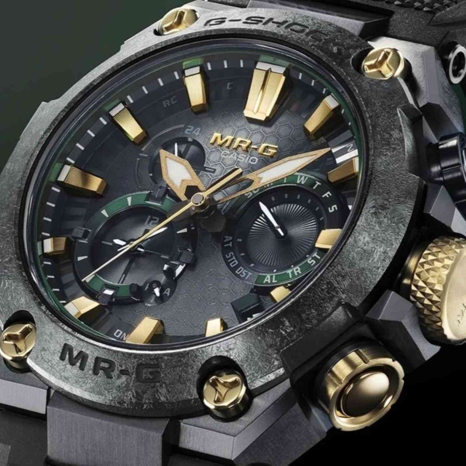 G-Shock MRGB2000RG-3A MR-G Japanese Titanium Watch with Recrystallized Bezel G-Shock MRGB2000RG-3A MR-G Titanium Watch with Recrystallized Bezel and Green DLC Coating