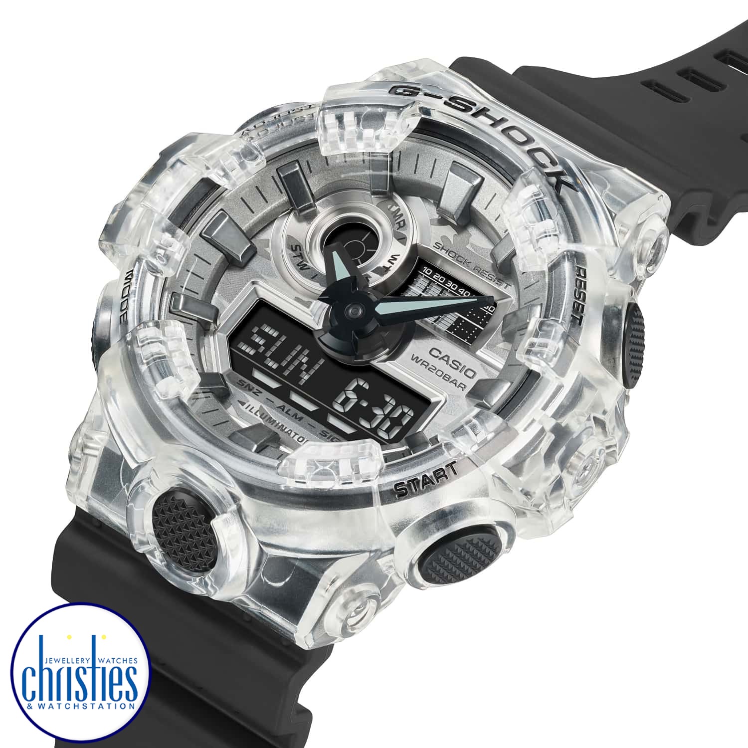 GA700SKC-1A G-SHOCK Camouflaged Series Watch GA700SKC-1A G-SHOCK Camouflaged Series Watch. Go stealthily in a G-SHOCK with a camouflage dial and translucent bezel.