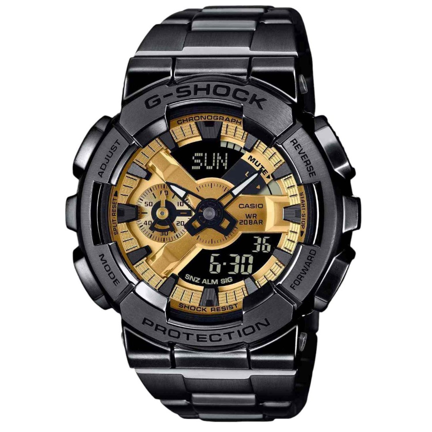GM110BD-1A9 G-Shock – Rugged Black Stainless-Steel Watch with Gold Dial GM110BD-1A9 G-Shock – Shock-Resistant Black Stainless-Steel Watch with Gold Dial