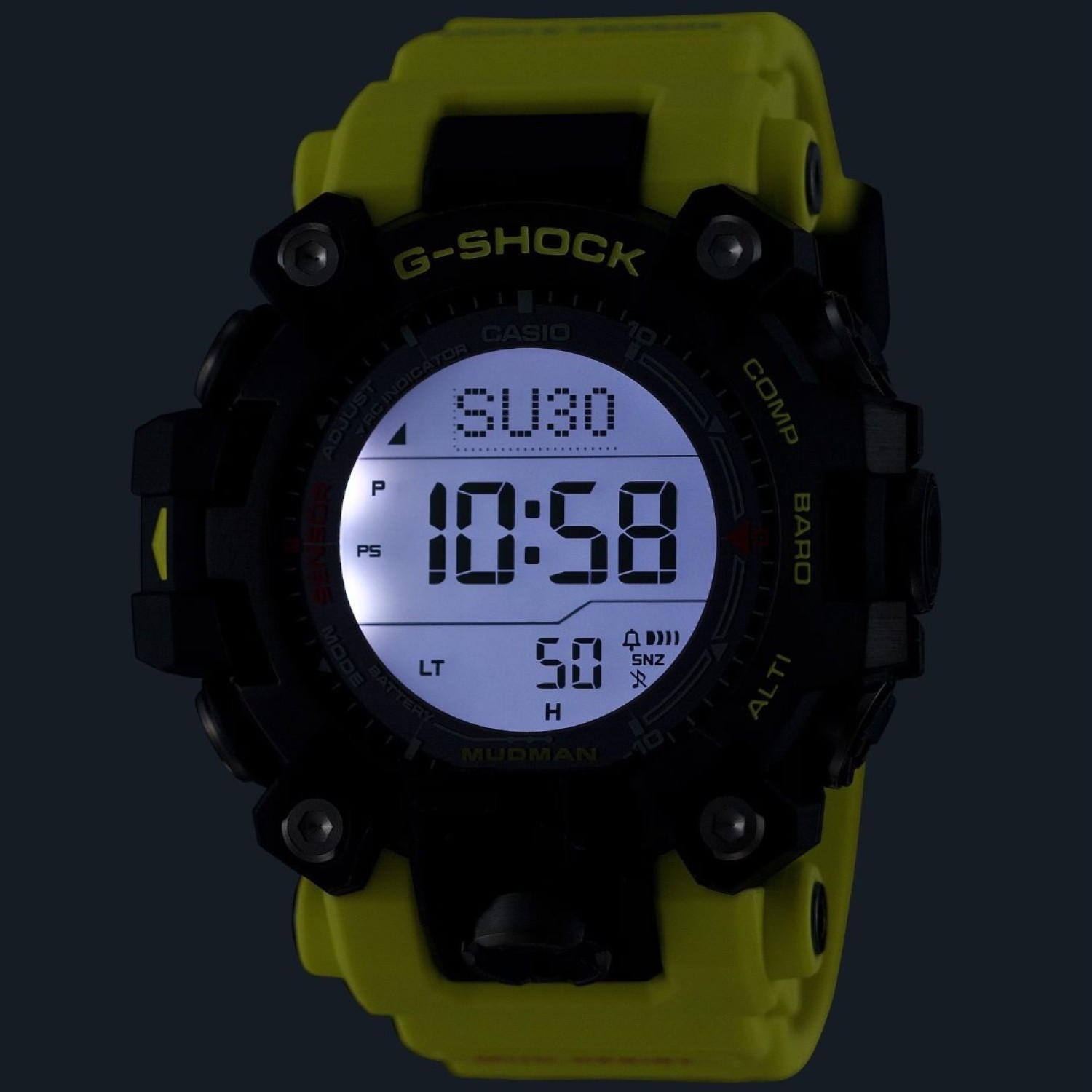 Rugged Performance: GW9500MRY-1A9 G-Shock Mudman GW9500MRY-1A9 G-Shock Mudman, a rugged digital watch with a bold black bezel and vibrant yellow strap, designed for harsh environments with advanced features like Triple Sensor technology.