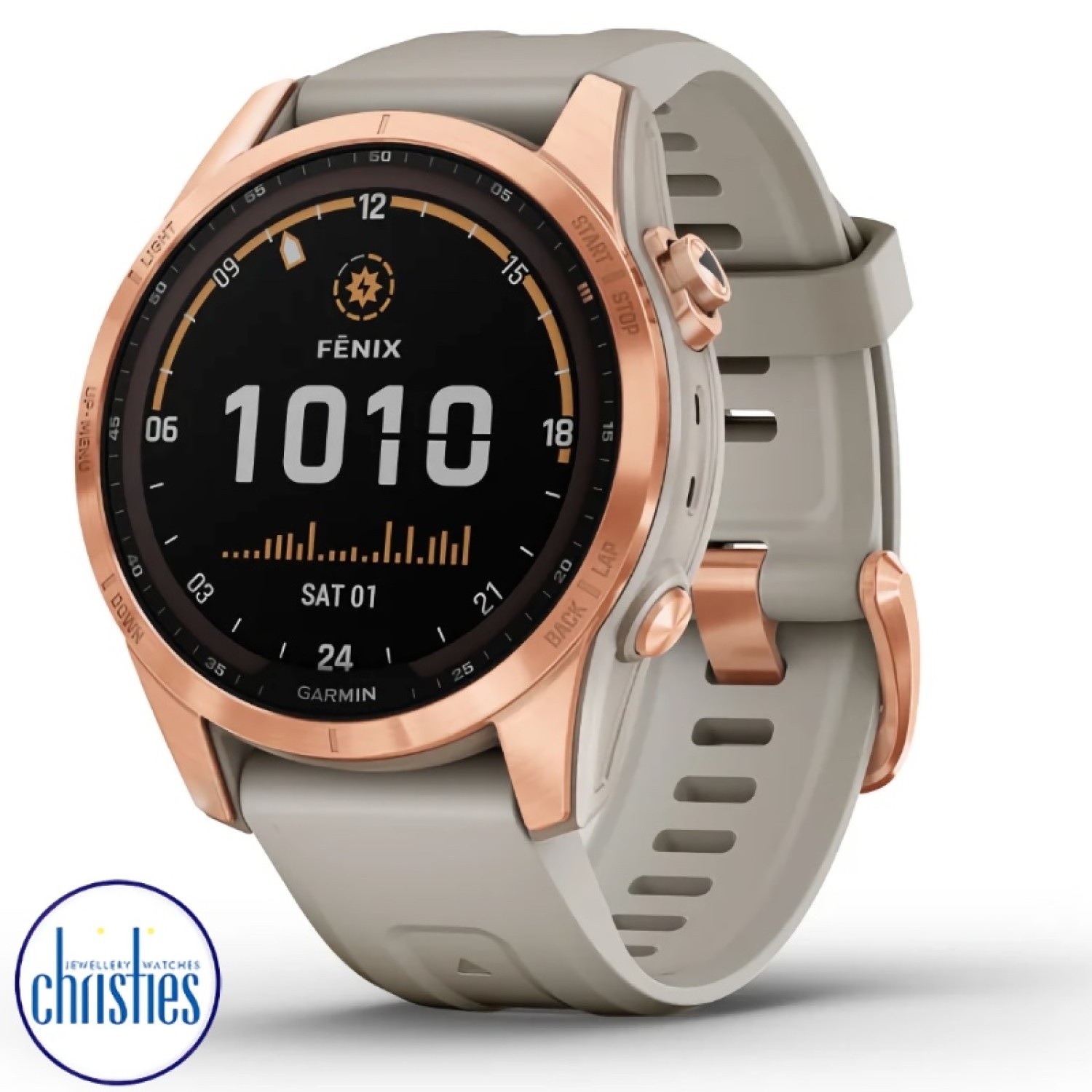 Christies Jewellery - fēnix® 7S Solar Edition Rose Gold with Light Sand Band Watches Auckland NZ 010-02539-11 fēnix® 7S Solar Edition Rose Gold with Light Sand Band 010-02539-11 Watches Auckland 010-02539-11