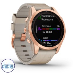 fēnix® 7S Sapphire Solar Edition Rose Gold Titanium with Limestone Leather Band fēnix® 7S Sapphire Solar Edition Rose Gold Titanium with Limestone Leather Band