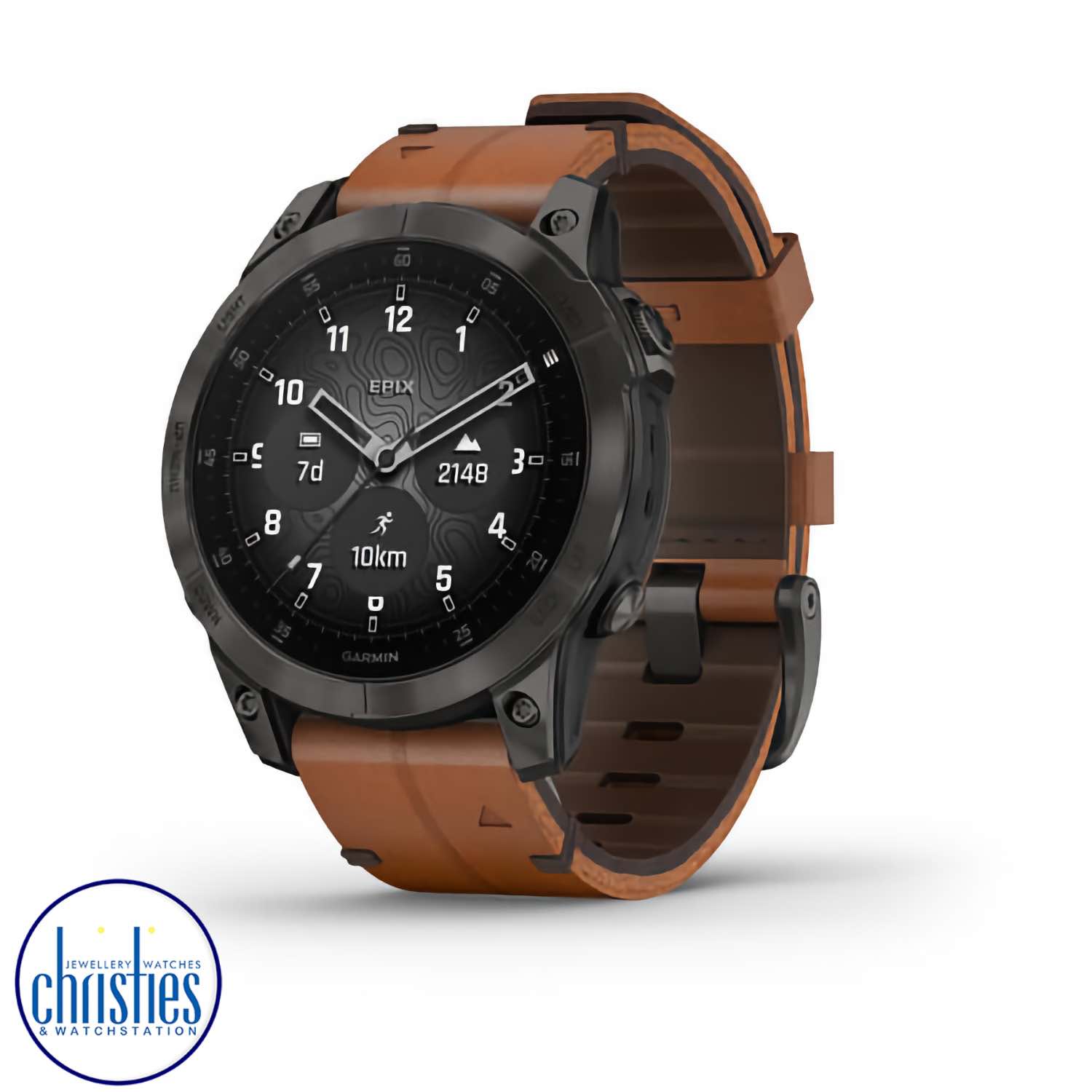 Garmin epix Gen 2 Sapphire - Black Titanium Chestnut Leather Premium Active Smartwatch 